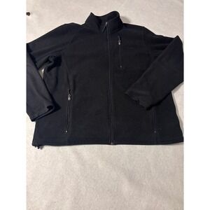 LL Bean Mens Full Zip Fleece Jacket Black Mock Neck Large XL Pockets